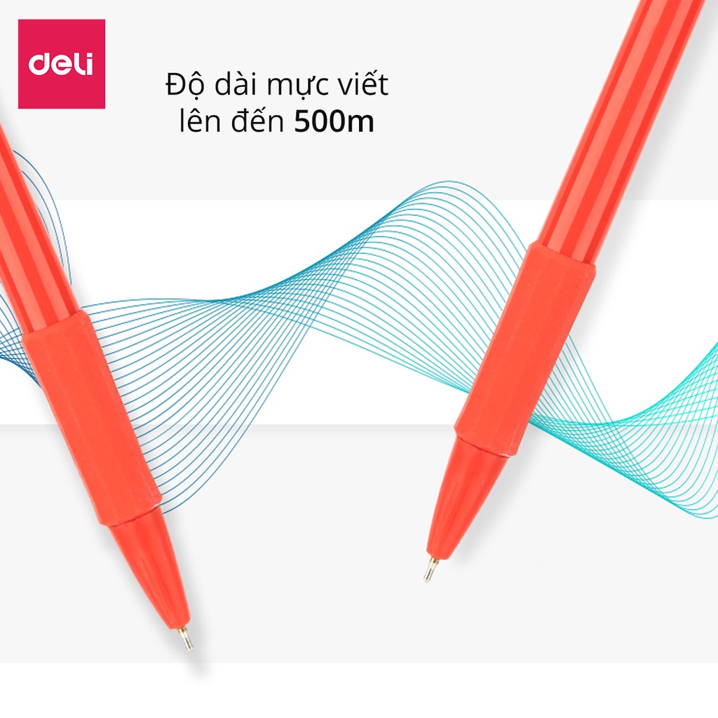 Combo 5 Bút Bi Bấm Văn Phòng 0.7mm Deli - 3 Màu (Xanh, Đỏ, Đen) - Đầu bấm thiết kế chống trượt tiện dụng - 6546S
