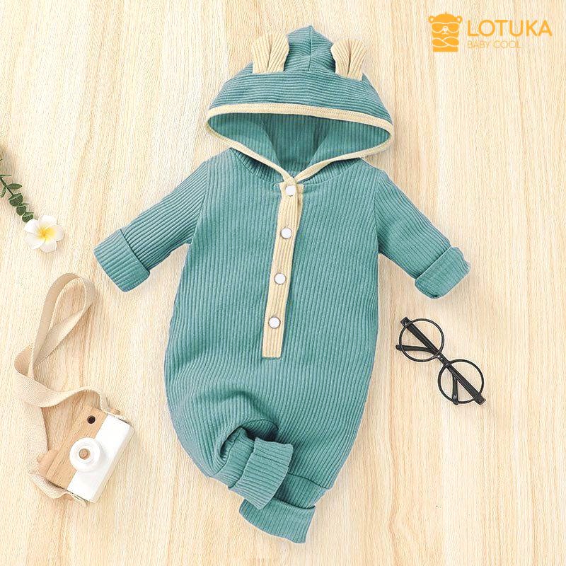 Áo Liền Quần Bé Gái, Bé Trai Sơ Sinh LOTUKA Chất Len Tăm, Bodysuit Có Mũ Cho Bé 3-12kg | BigBuy360 - bigbuy360.vn