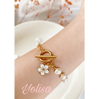Vòng tay nữ handmade n gọc nhân tạo charm hoa