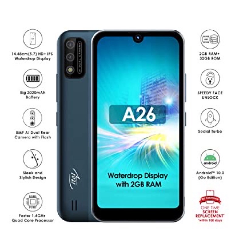 Điện Thoại Smartphone Itel A26 2gb32gb Chụp Ảnh Ai Mở Khoá Bằng