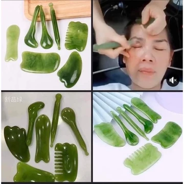 Bộ ngọc cạo gió dưỡng sinh 7 món bằng nhựa. Dụng cụ cạo gió ấn huyệt massage mặt trong spa (hàng tốt)