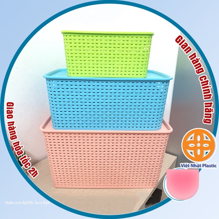 Giỏ nhựa có nắp Hàn Quốc 3 size Việt Nhật, giỏ đựng đồ đa năng tiết kiệm không gian (3386-3387-3388) - Buôn rẻ 01256