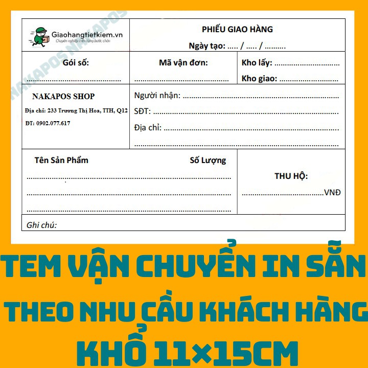 100 Tem Vận Chuyển In Sẵn Theo Nhu Cầu Khách Hàng Khổ Decal 11 x 15 cm (4x6 inch)