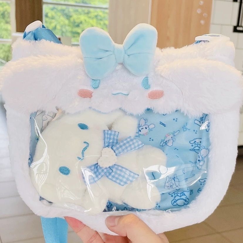 Túi đeo vai vải lông mềm mại thiết kế nhân vật hoạt hình Cinnamoroll Kuromi My Melody đáng yêu làm quà tặng cho bé gái