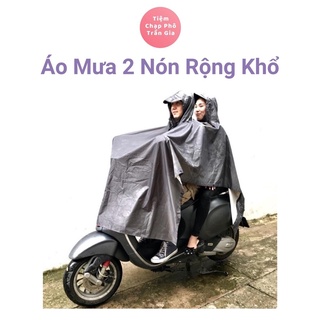 Áo Mưa 2 Nón Rộng Khổ Cỡ Lớn Chất Liệu Vải Dù Vẩy Cá