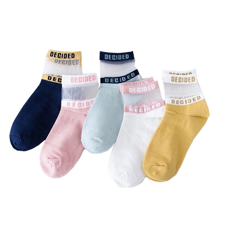 Tất vớ nữ Vớ phối chữ Cotton Cổ ngắn pha lê phối Ren phong cách Hàn Quốc T15
