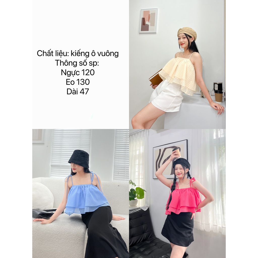 ÁO HAI DÂY CỘT BO CHUN XÒE CHẤT KIẾNG Ô VUÔNG XINH XẮN - ZEN TOP