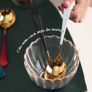 Thìa inox mạ vàng cán dài nhiều màu sang trọng,Thìa ăn cơm,ăn súp màu mới lạ