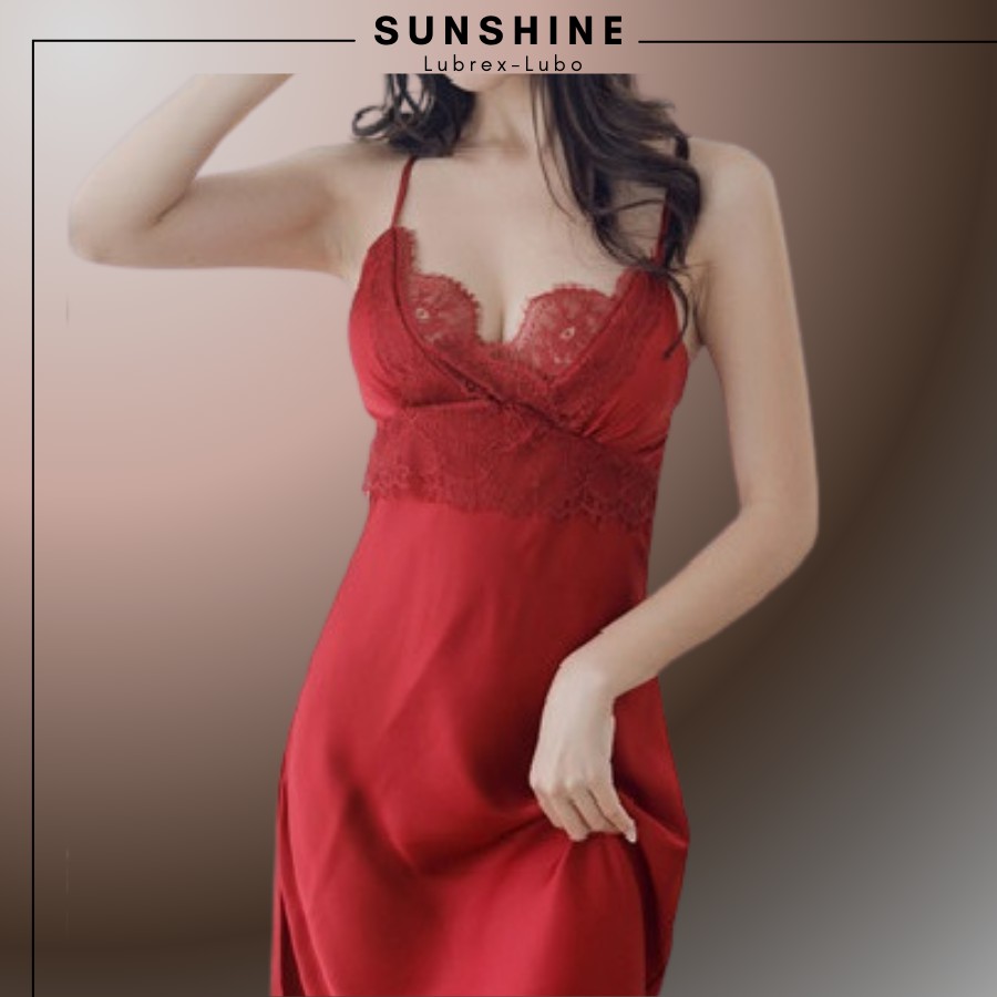 Váy ngủ lụa satin màu đỏ cao cấp kèm mút ngực – SUNSHINE-LUBREXLUBO VLMNT130