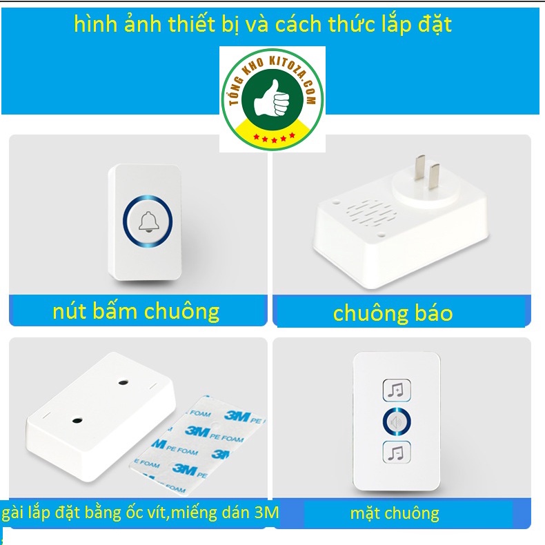 Chuông cửa chuông báo không dây  cực tốt (chuông bấm) u12 tongkhokitoza.com, bảo hành 1 đổi 1 trong 1 tháng