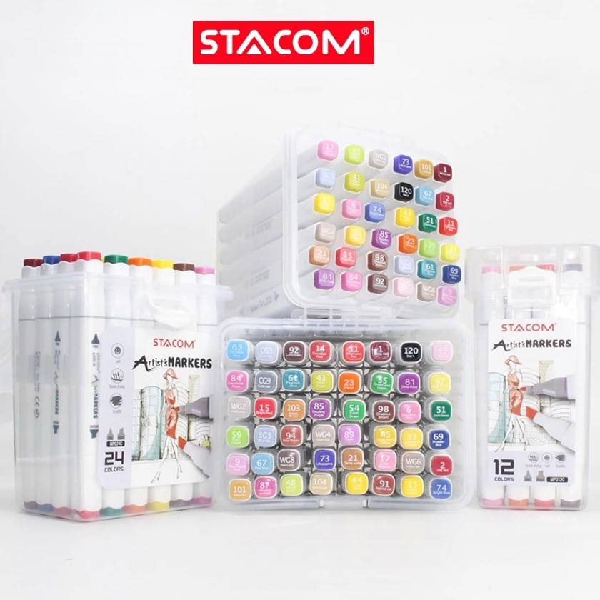 [Xả kho] Bút lông màu Marker 2 đầu cao cấp Stacom12, 24, 36, 48 màu