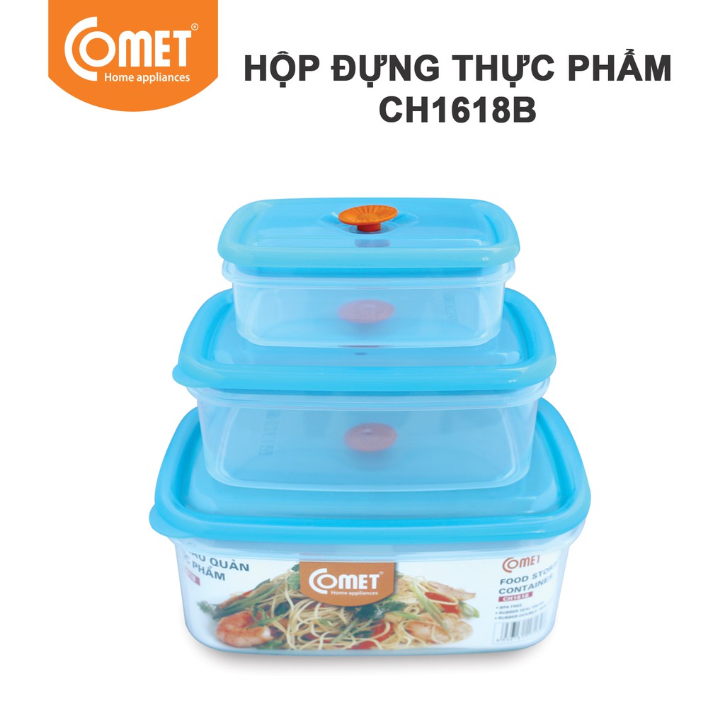 Bộ 3 hộp đựng thực phẩm nhựa chữ nhật COMET - CH1618
