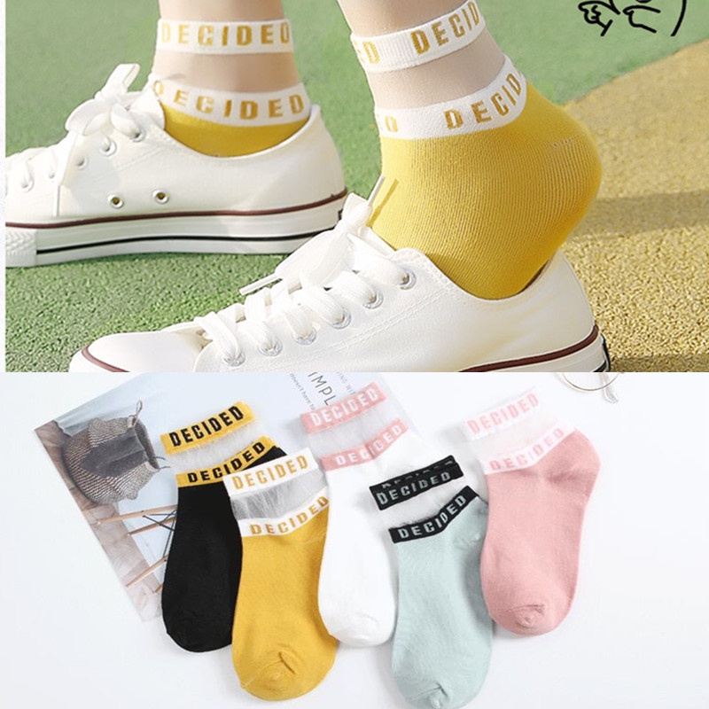 Tất vớ nữ Vớ phối chữ Cotton Cổ ngắn pha lê phối Ren phong cách Hàn Quốc T15