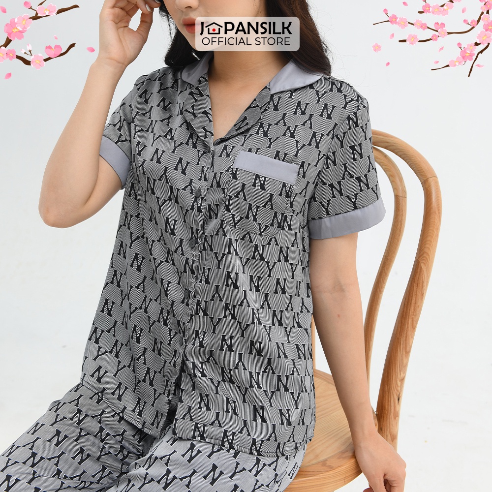 Ảnh Bộ Mặc Nhà Pijama Lụa Nhật Cao Cấp JAPAN SILK Tay Ngắn Quần Dài Họa Tiết Sang Trọng 3