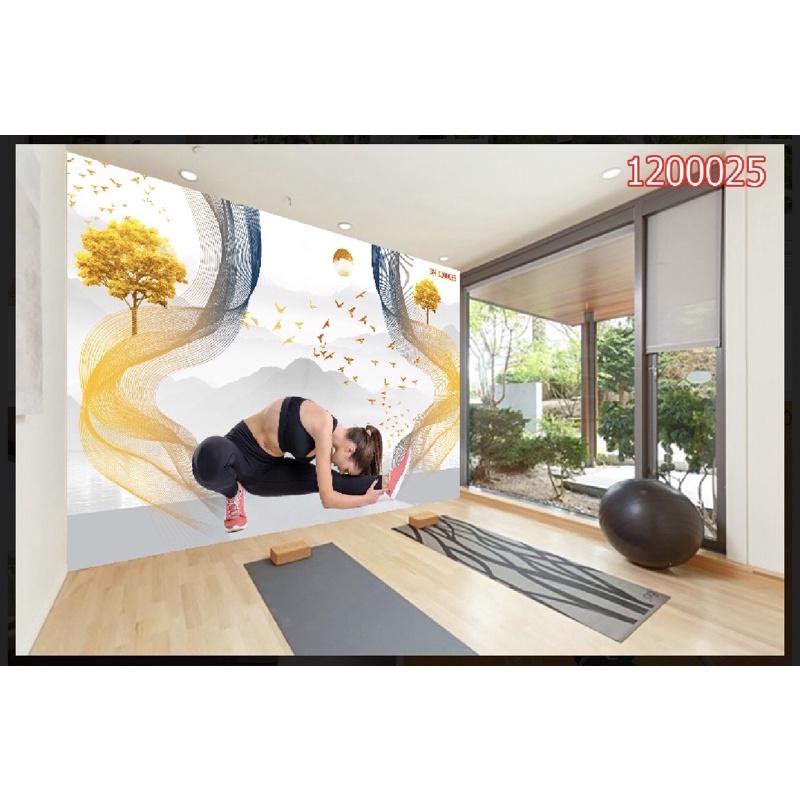 tranh dán tường trang trí phòng tập yoga 3d. tranh in vải lụa kèm ...