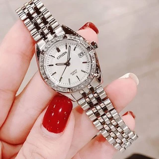 Đồng Hồ Nữ Chính Hãng Citizen EU6060-55D – Máy Quartz Pin, Kính Khoáng (Mặt Trắng, Vỏ Trắng, Dây Kim Loại Trắng)