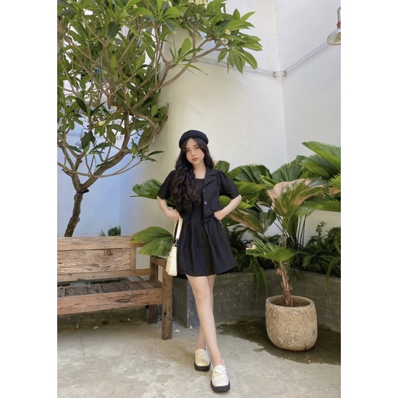 [SHIP HỎA TỐC] SET VEST - SET ĐẦM HAI DÂY + VEST CROPTOP - CÔNG SỞ - MÈO IN DA HOUSE