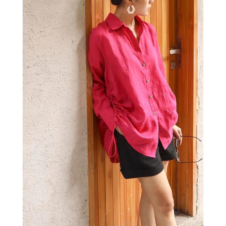 Áo sơ mi nữ Linen form rộng dài tay – Rút eo, Linen bột Premium, suông ...