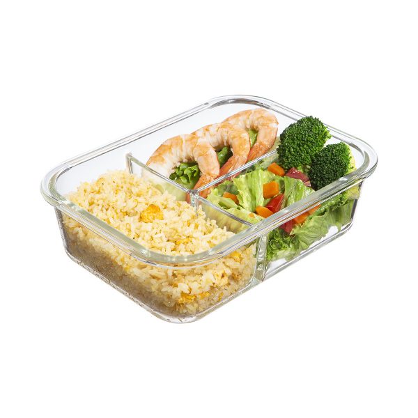 Ảnh Hộp thủy tinh chữ nhật 3 ngăn 1520 ml, đựng thức ăn văn phòng, thực phẩm, sử dụng được trong lò vi sóng 2