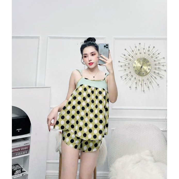Bộ đồ ngủ mặc nhà lụa Hàn tay cánh tiên họa tiết xinh