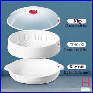 Khay hấp lò vi sóng Việt Nhật 5625 - 2 tầng 3 chi tiết chịu nhiệt tốt -Khay hấp thức ăn, Xửng hấp đồ ăn, bánh bao