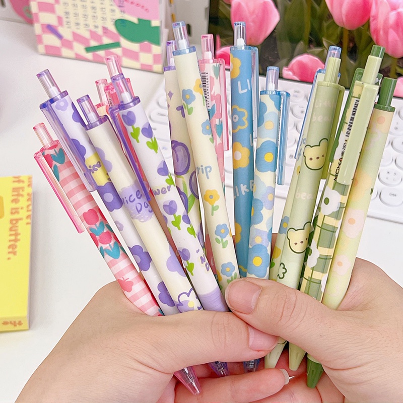 4 Pcs Cute Flower Series ST Tip Neutral Pen Black Ink Student Writing ...