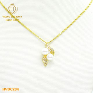 Dây Chuyền, Vòng Cổ Nữ Mặt Đính Hạt Ngọc, Titan Xi Mạ Vàng Non 24k Cao Cấp Trang Sức Hava Hong Kong