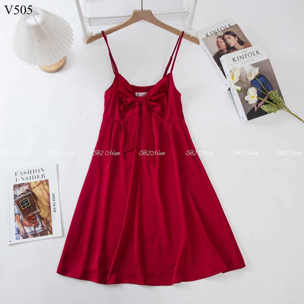 V505 Váy bầu lụa 2 dây nơ B2 Mum