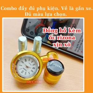 Đồng hồ gắn chân gương xe máy tặng kèm ốc chân kính và pin dự phòng