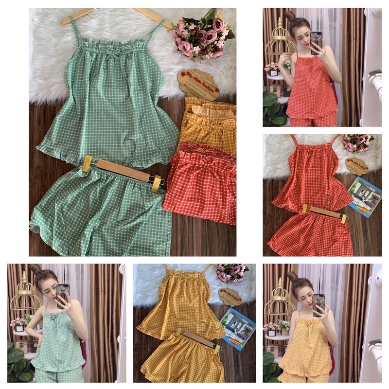 Đồ bộ sọc 2 dây viền bèo mặc nhà, đồ bộ mặc ngủ dễ thương (Kèm video+ ảnh thật)