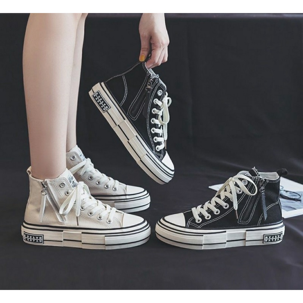 Giày Thể Thao Nữ, Giày Sneaker Nữ Cao Cổ Khóa Kéo Hai Bên Độn Đế Cho Học  Sinh Mã Lc75 | Shopee Việt Nam