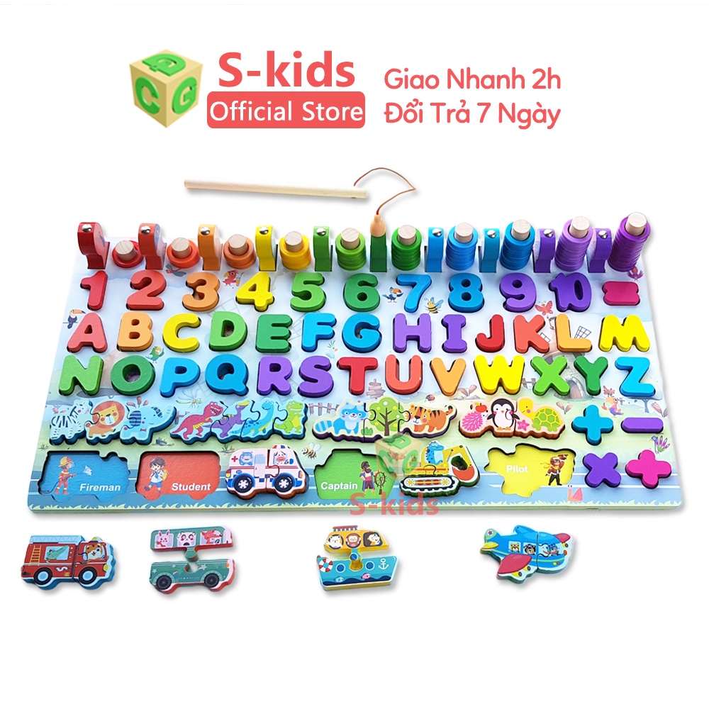 Ảnh Đồ chơi bảng chữ cái thông minh S-kids, bộ trò chơi câu cá và ghép số học bằng gỗ cho bé. 3