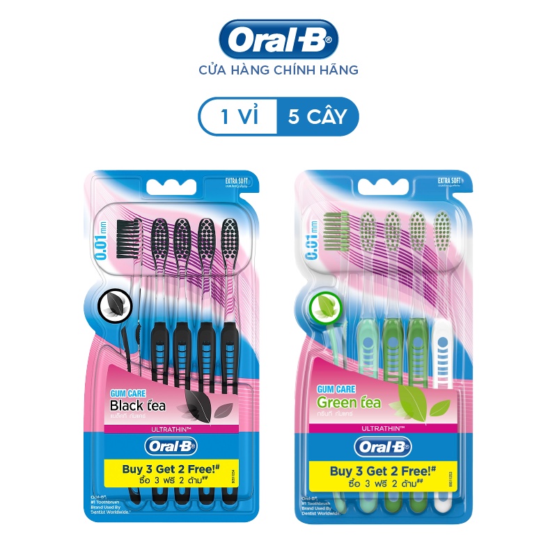 Ảnh Bàn Chải ORAL-B Tinh Chất Trà Xanh/ Trà Đen - Vỉ 5 cây 1