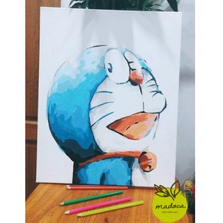 Tranh tô màu số hóa Madoca có khung 40x50cm Doraemon ngước cười T61