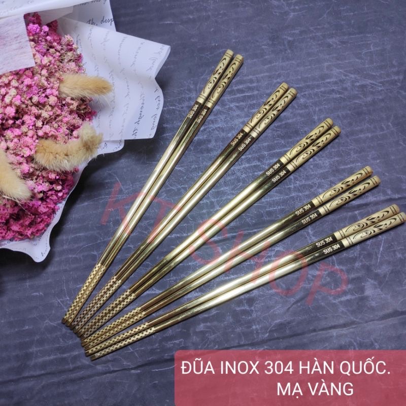 5 đôi đũa vuông hàn quốc inox 304 mạ vàng | Shopee Việt Nam