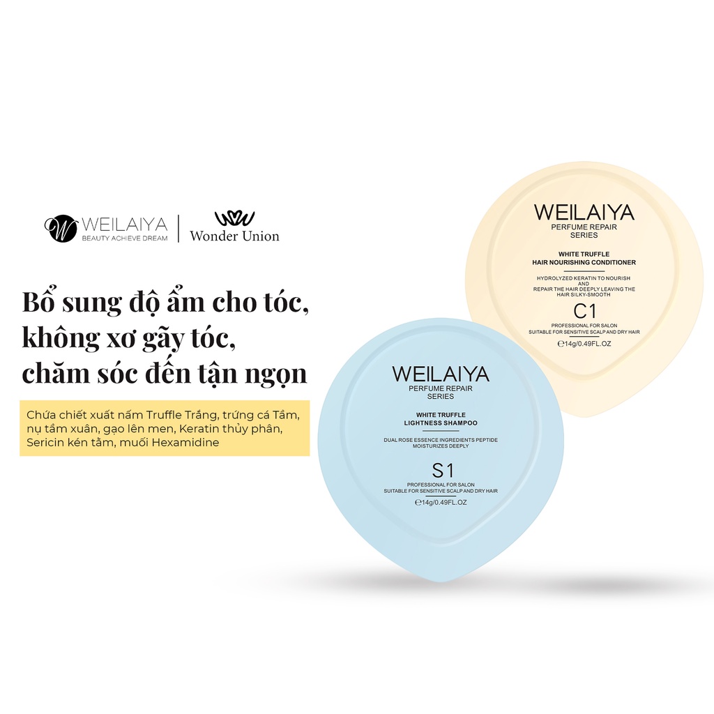 Ảnh Cặp dầu gội đầu, dầu xả tóc Weilaiya chiết xuất nấm Truffle giúp chống lão hóa và mượt tóc size du lịch 14g + 14g 2