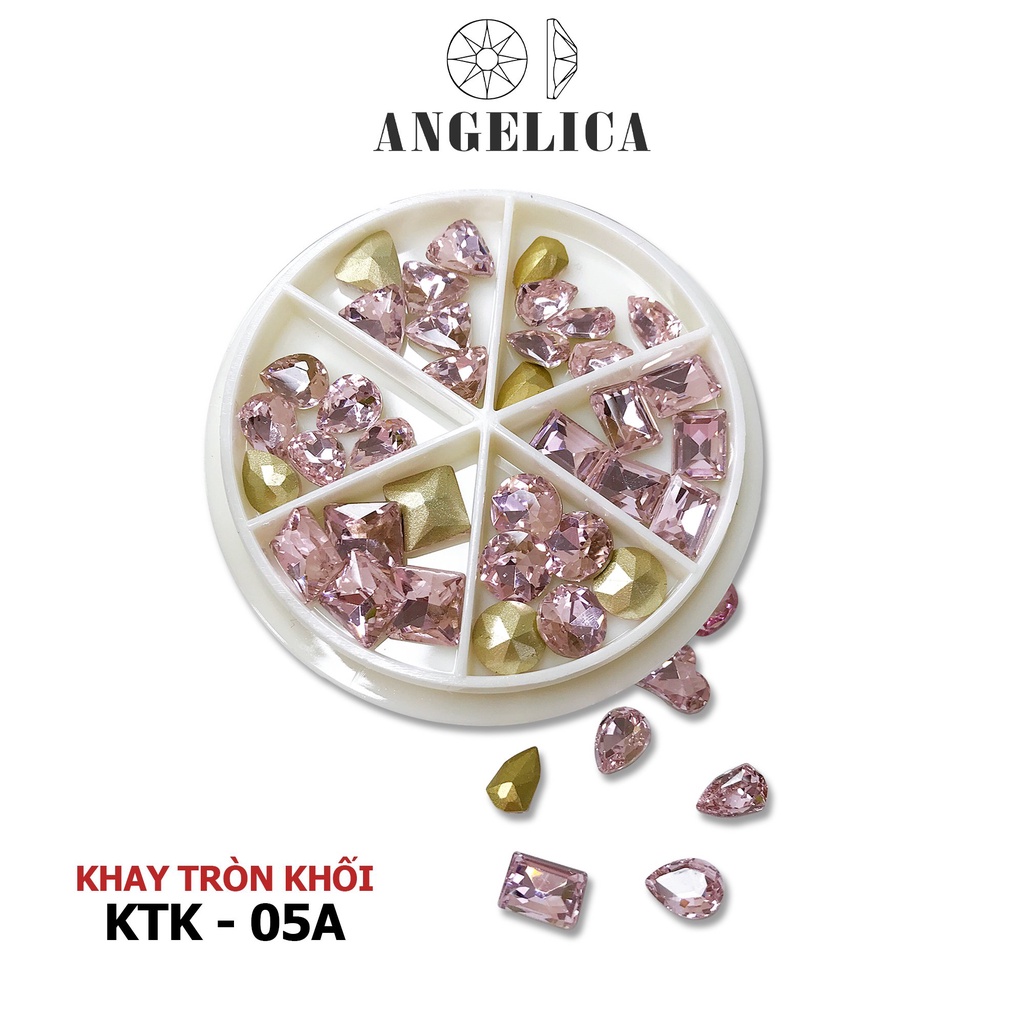 Đá Khối Nail Khay Tròn Mix Hình, Màu Trang Trí Móng ANGELICA KTK 36 Viên