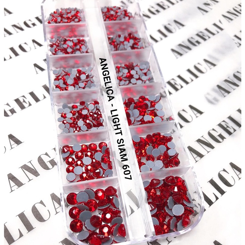 Đá chân lưới nail 12 khía màu đỏ ruby Light Siam đính móng ANGELICA 607
