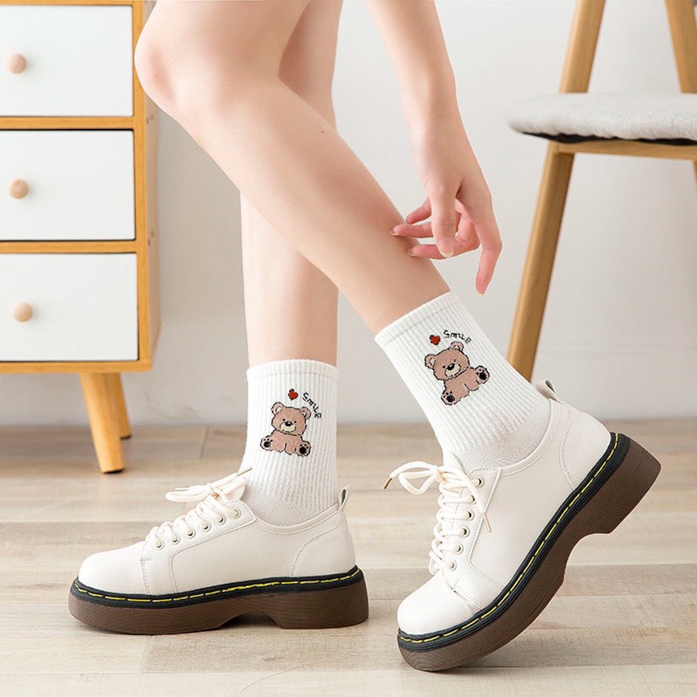 Tất vớ cổ vừa, cao set 5 đôi họa tiết dễ thương chất liệu cotton co giãn 4 chiều - Ekiu Shop