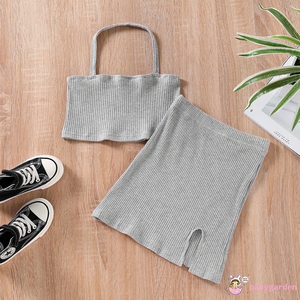 Áo Lửng Không Tay Và Váy Xẻ Tà Hợp Thời Trang Cho Bé Gái Từ 2-7 Tuổi