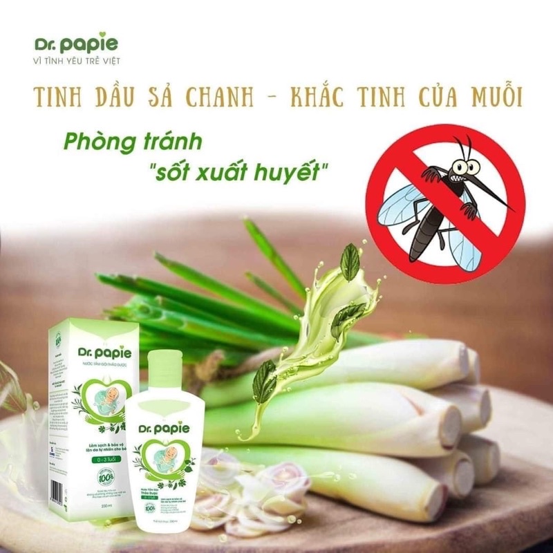 Nước Tắm Thảo Dược Dr Papie Giúp Giảm Mẩn Ngứa Và Rôm Sảy, Hỗ Trợ Làm Sạch, Mát Da Bé - Chai 230ml