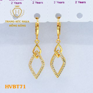Bông Tai Nữ Dáng Dài Đính Đá Xi Mạ Vàng 24k Cao Cấp - Khuyên Tai Trang Sức Hava Hong Kong - HVBT71