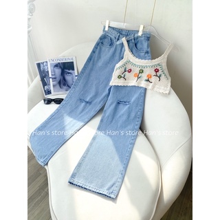 [HAN’S STORE ]QUẦN JEAN QUẢNG CHÂU ỐNG RỘNG CUT GỐI (ẢNH THẬT)