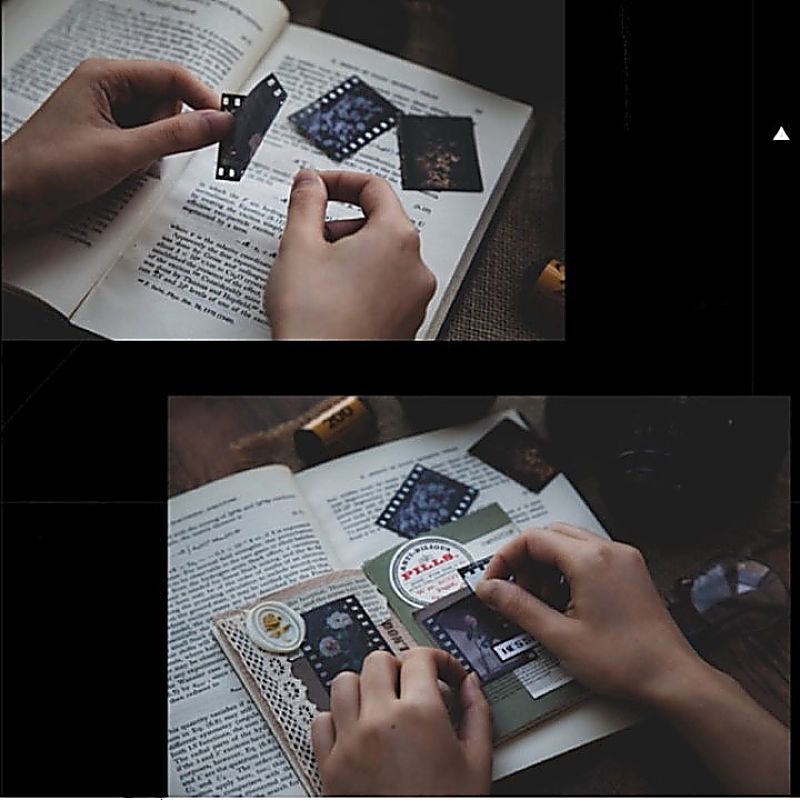 Sticker vintage dán sổ dán mũ bảo hiểm DIY Bullet Journal điện thoại Set 30 miếng phim tài liệu retro HD44-K57