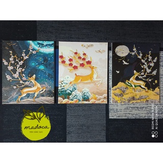 Tranh tô màu theo số hóa Madoca có khung 40x50cm Hươu Cửu Sắc 1 T947