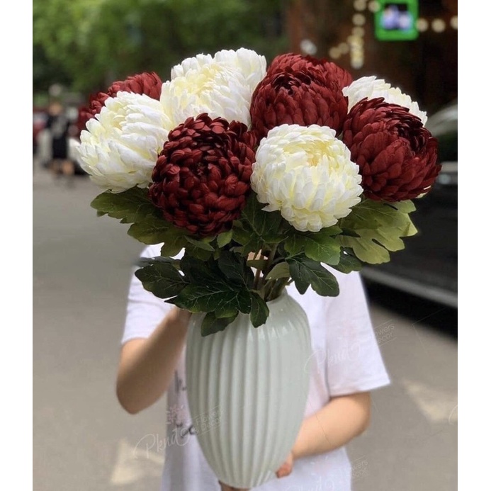 Cành Hoa Cúc Mẫu Đơn Lụa nhập khẩu bông size đại dài 75 cm cao cấp Trí Nhà Cửa Sang Trọng