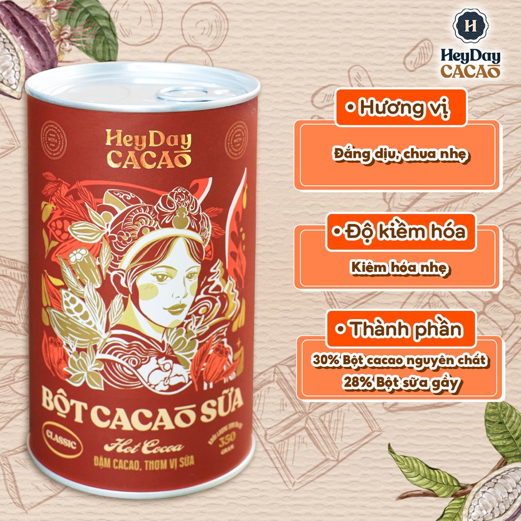 Ảnh Lon 350g - Bột cacao sữa Classic - Đậm cacao, thơm vị sữa – Heyday Cacao 2