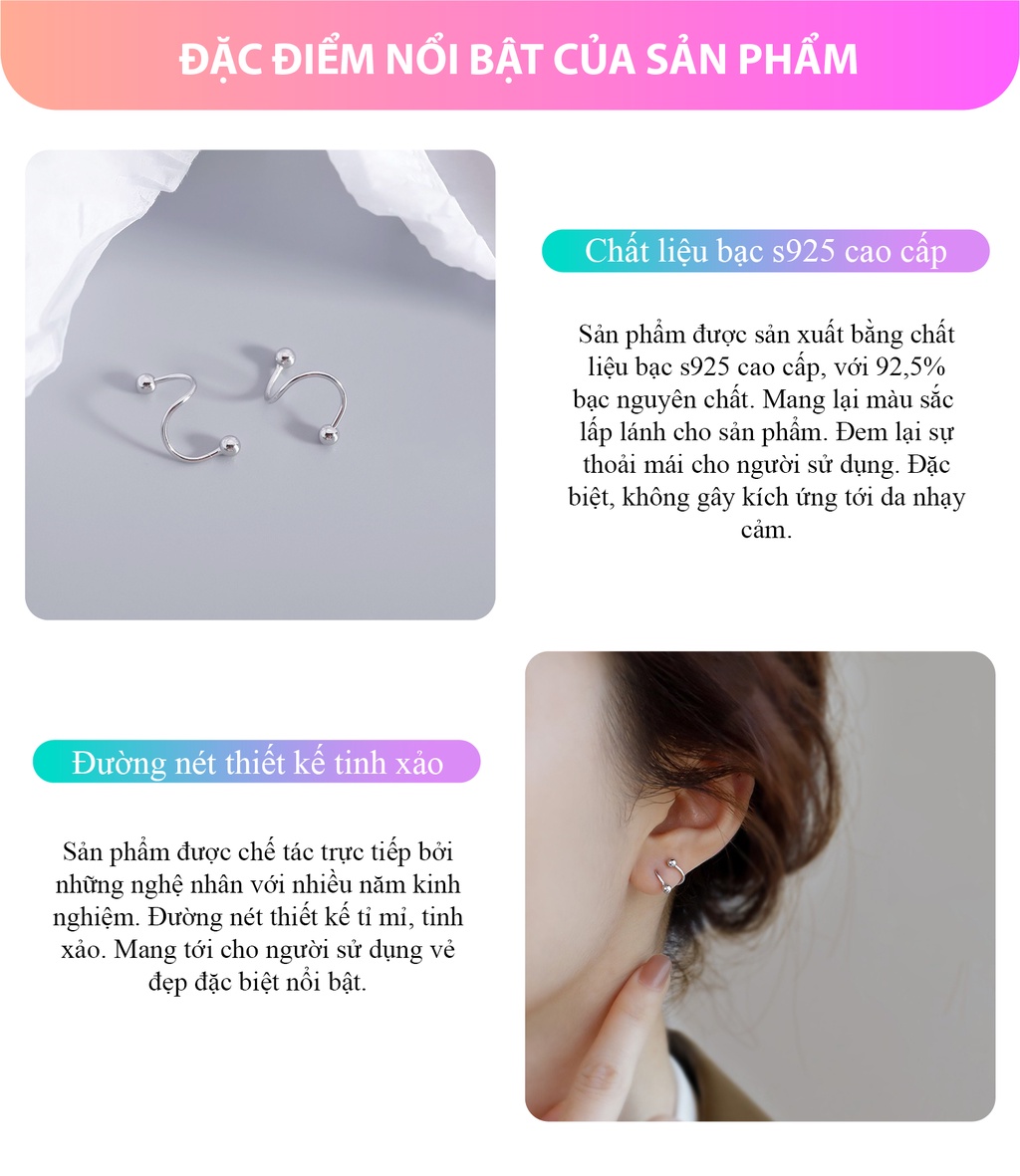 Mô tả Bông tai bạc nữ Miêu Bạc khuyên tai chốt bi xoáy cá tính (1 chiếc) chất liệu bạc 925 phụ kiện trang sức nữ B400704-1 - 1