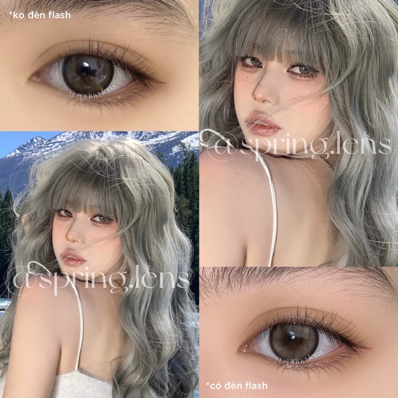 Kính áp tròng Rain Kiss Gray Brown viền giãn to douyin 1 tháng | Spring Lens