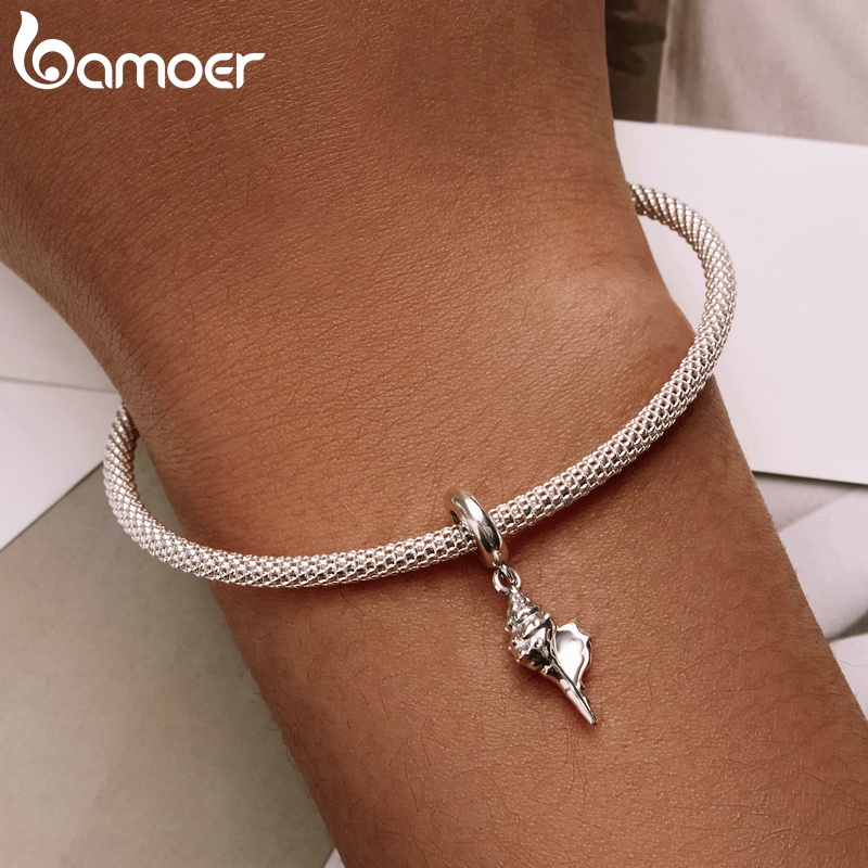 Mặt phụ kiện Bamoer bằng bạc 925 mặt hình vỏ ốc thời trang